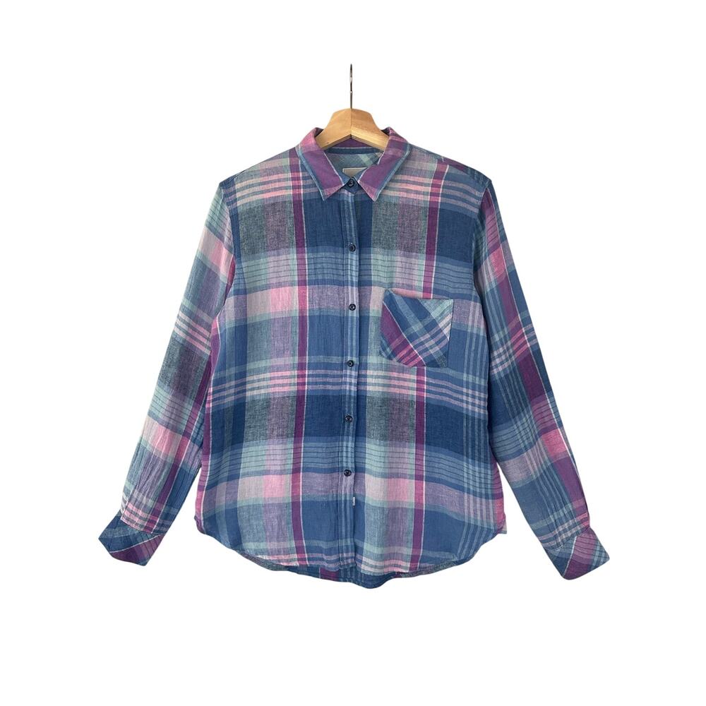 Rails Linen Blend Plaid Button Down Shirt Blue Size XS